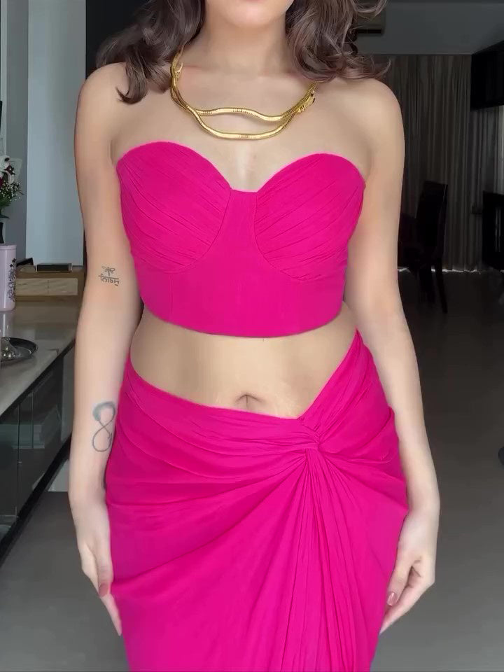 Satin Tube Top & Twisted Skirt Set | Elegant Two-Piece Outfit for Women