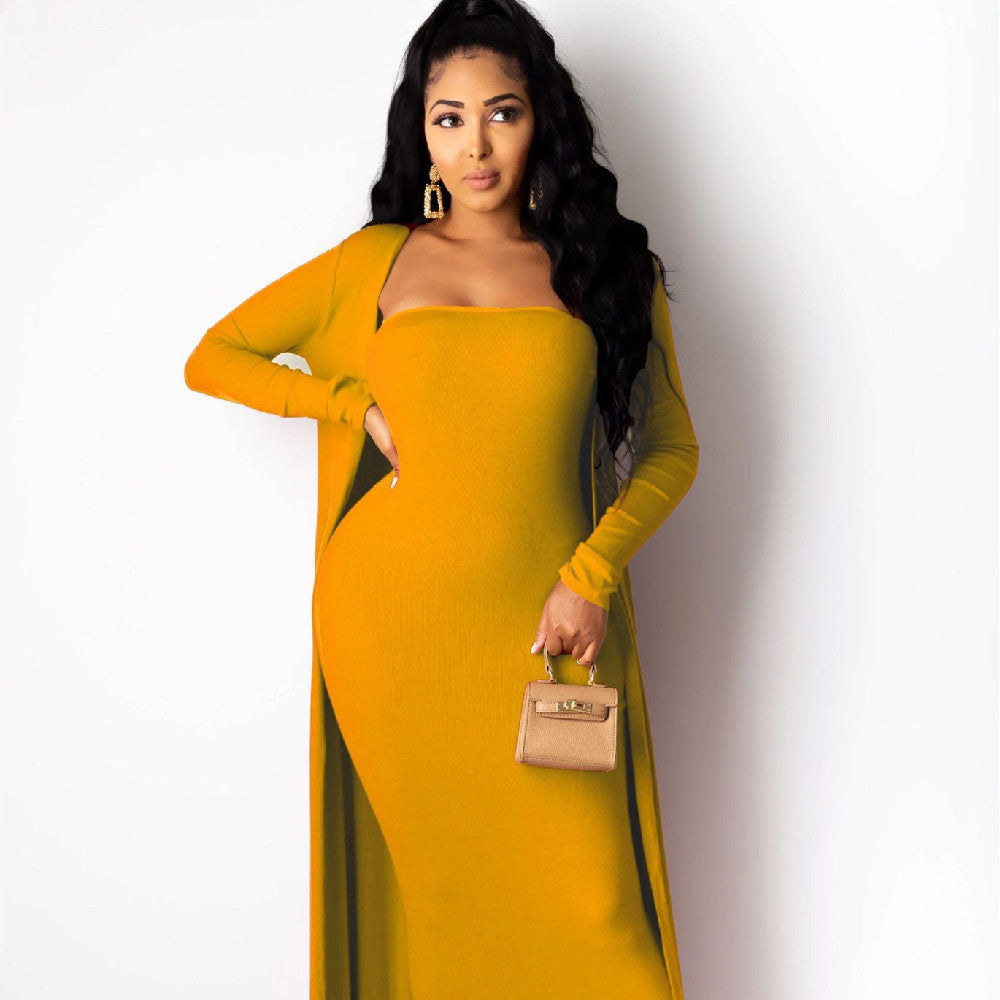 Satin Tube Top & High-Waist Pleated Skirt Set | Elegant Two-Piece Outfit