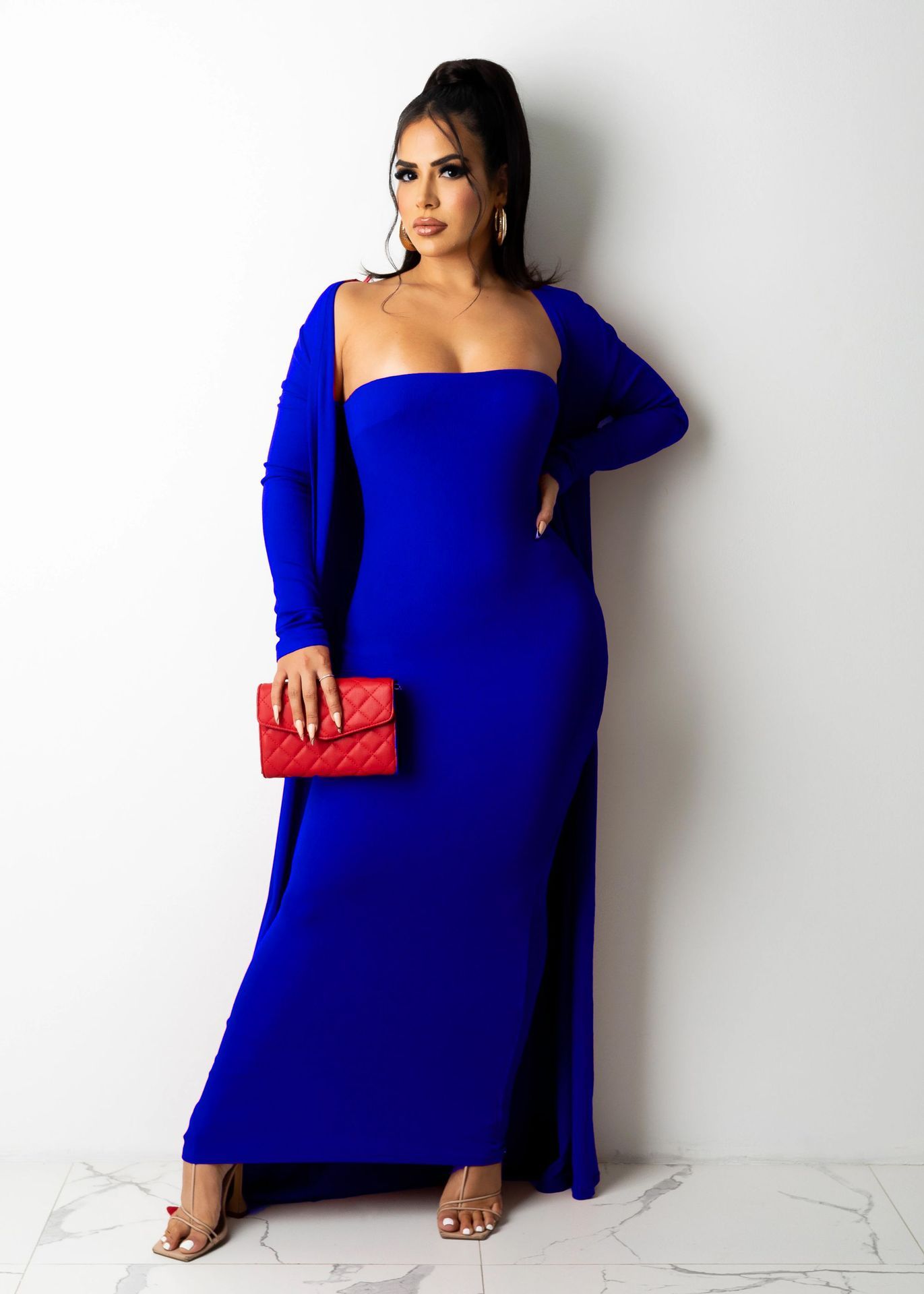 Satin Tube Top & High-Waist Pleated Skirt Set | Elegant Two-Piece Outfit