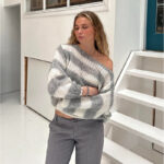 Loose Striped Pullover Sweater Fashion Versatile Long-sleeved Knitted Tops For Women Clothing - Imagen 4