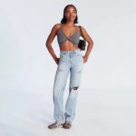 High Waist Ripped Straight Leg Jeans For Women Light Wash Casual Distressed Denim Pants With Knee Cut And Relaxed Fit Straight Leg Jeans Bottom Basic Baggy Jeans