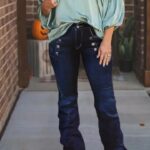 Women's High Waist Flare Jeans Western Cowboy Pants Fitted Below The Ankle With Metallic Buttons & Contrast Stitching For All Seasons