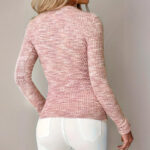 Women's V-Neck Half Zipper Blouse, Slim Fit Long Sleeve Sexy Tunic Top - Imagen 9