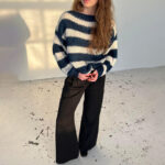 Loose Striped Pullover Sweater Fashion Versatile Long-sleeved Knitted Tops For Women Clothing - Imagen 2
